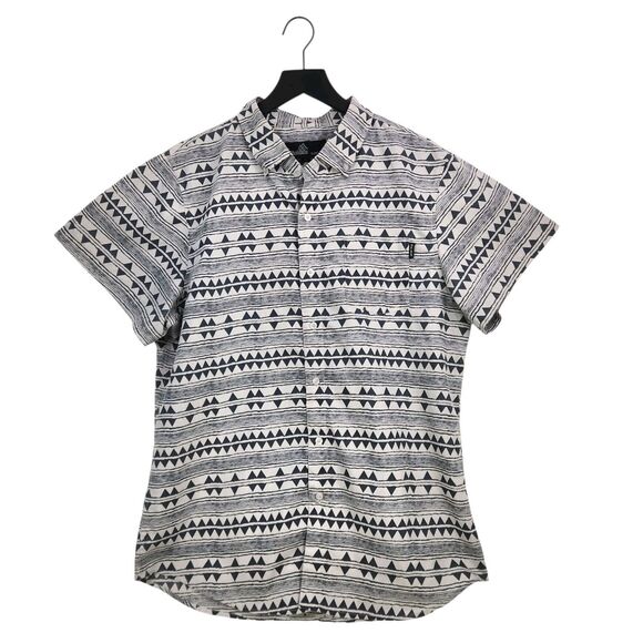 Molokai Surf Co Button Shirt Large Geo Print Hawaiian Tribal Cotton Blend Beach - Picture 1 of 11